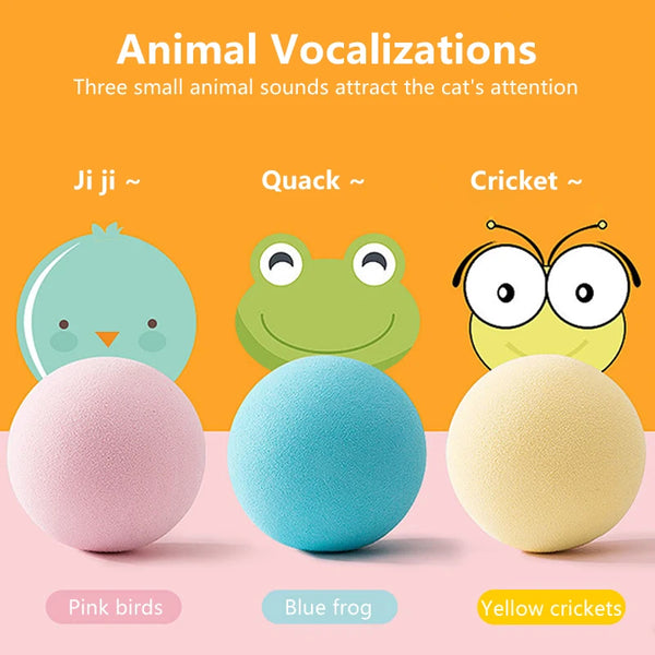 Three small animal vocalizations toys including pink birds, blue frog, and yellow crickets.