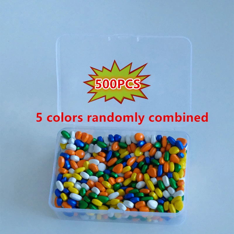 A clear plastic container filled with 500 pieces of randomly combined colorful stone cobblestone for DIY crafts