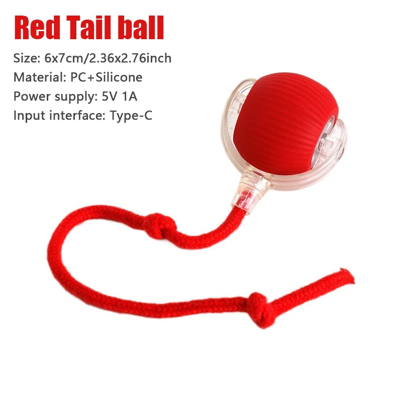 Rotes Schwanzball-Tierspielzeug mit silikonischem Rollball und elastischem Schnur.