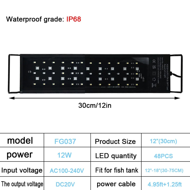 Lampe LED Aquarium Plein Spectre avec 8 Modes d'Éclairage