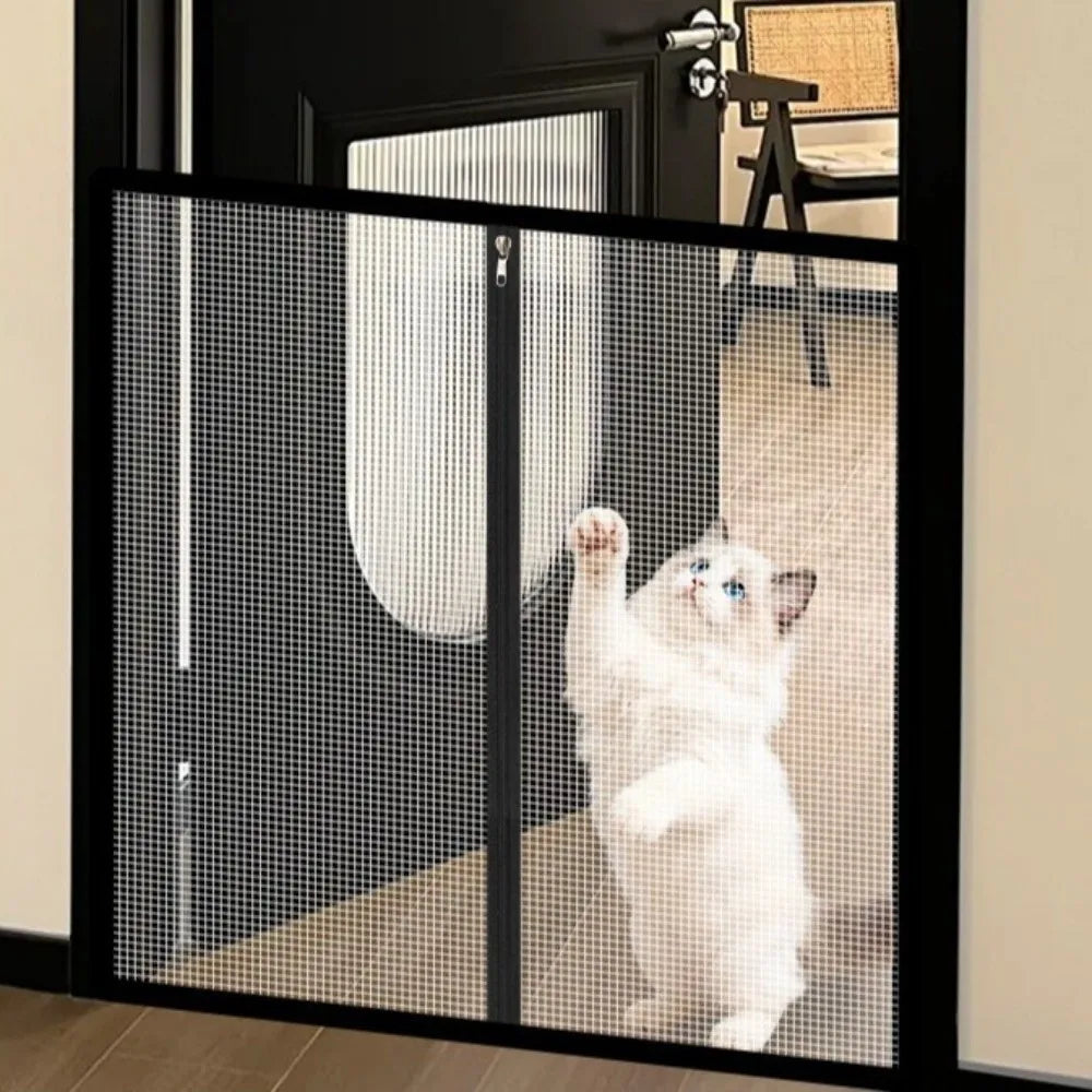 Breathable Metal Mesh Pet Barrier Gate with Zipper Door