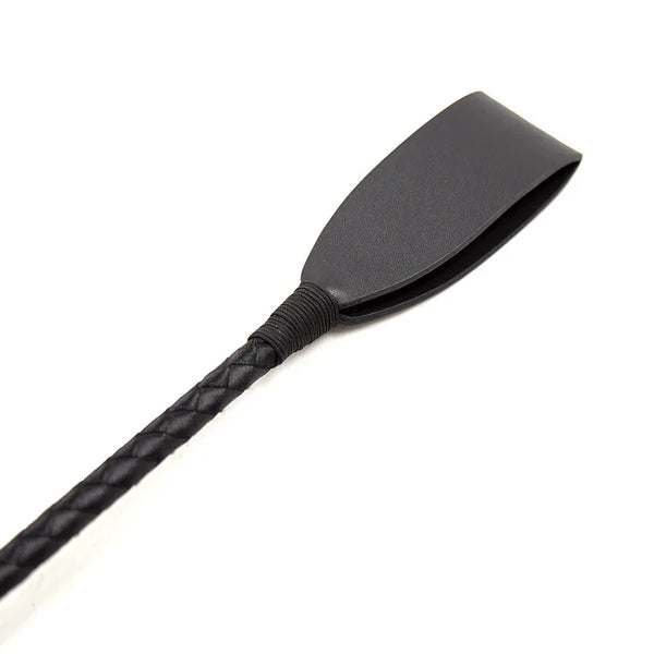 Black PU leather equestrian riding crop with a textured handle.