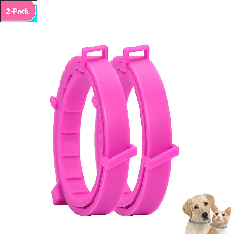 A 2-pack of bright pink adjustable silicone pet collars for small dogs and cats.