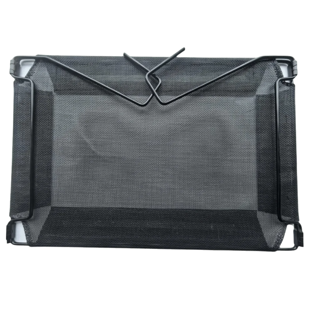 A gray breathable mesh cat window hammock with sturdy mounting features.
