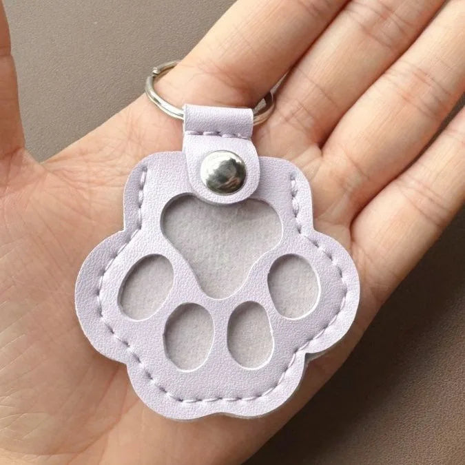 Leather Pet Hair Keepsake Keychain with Cat Paw Design