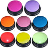 Eight colorful recordable talking buttons in various shades including pink, purple, orange, blue, red, and green.