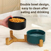 Elevated Ceramic Pet Bowl with Wooden Stand