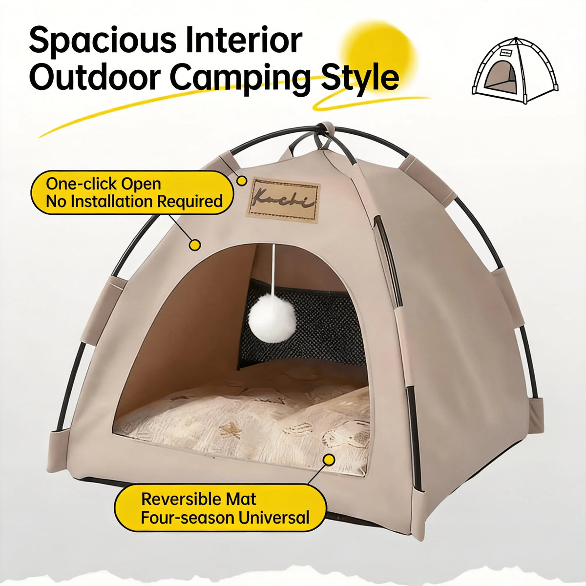 Foldable Semi-Enclosed Pet Tent Bed for Small Dogs and Cats
