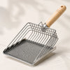 Stainless Steel Cat Litter Scoop with Wooden Handle and Fine Mesh Sifter