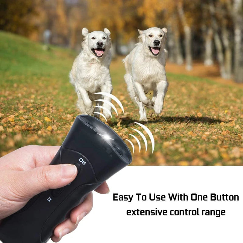 Ultrasonic Dog Repeller with LED Flashlight - 3 in 1 Bark Deterrent