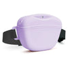 A purple silicone dog treat pouch with a magnetic closure and black waist belt.