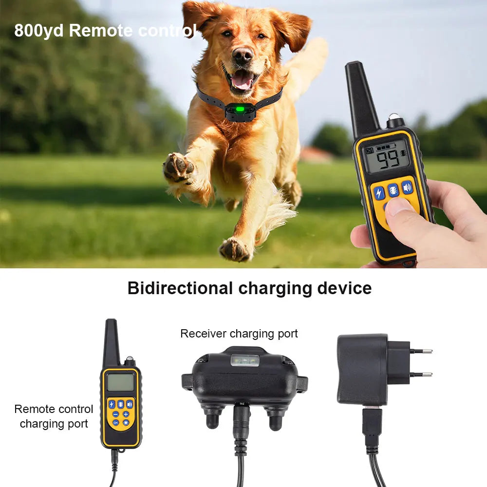 Rechargeable Dog Training Collar with Remote – 800m Range, Waterproof