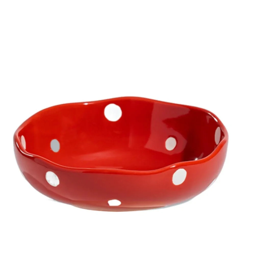 Ceramic Mushroom Cat Bowl with Raised Edge