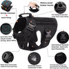 Black tactical dog harness set featuring a collar, leash, and MOLLE pouches for large breeds
