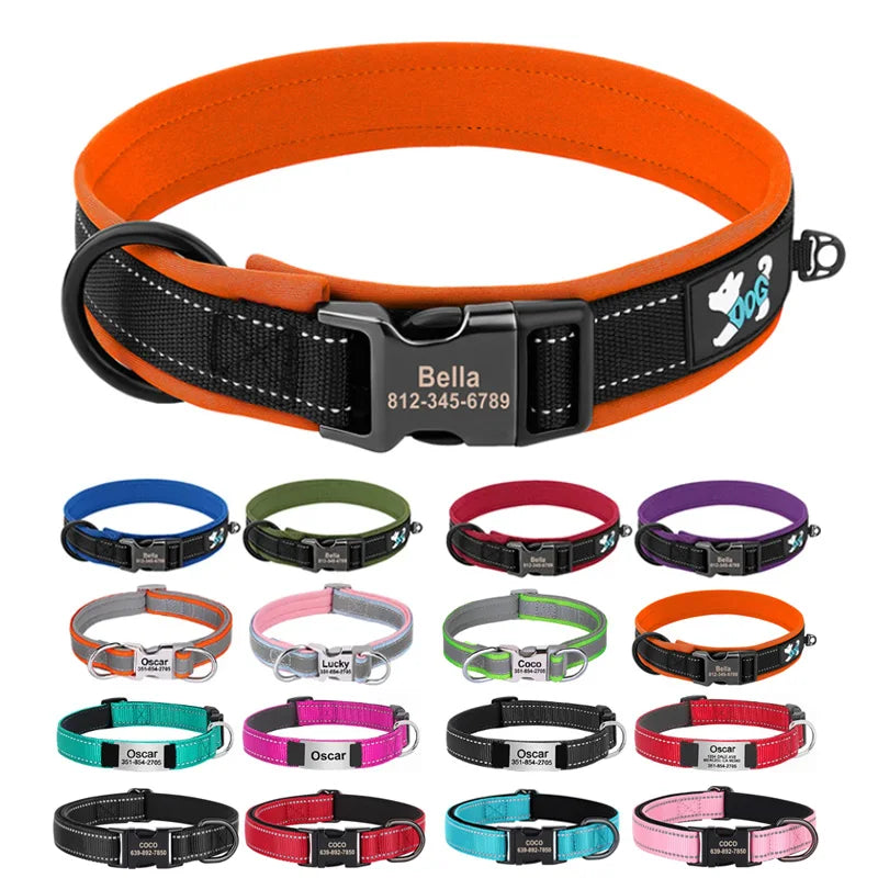 Reflektierendes personalisiertes Hundehalsband mit graviertem Anhänger