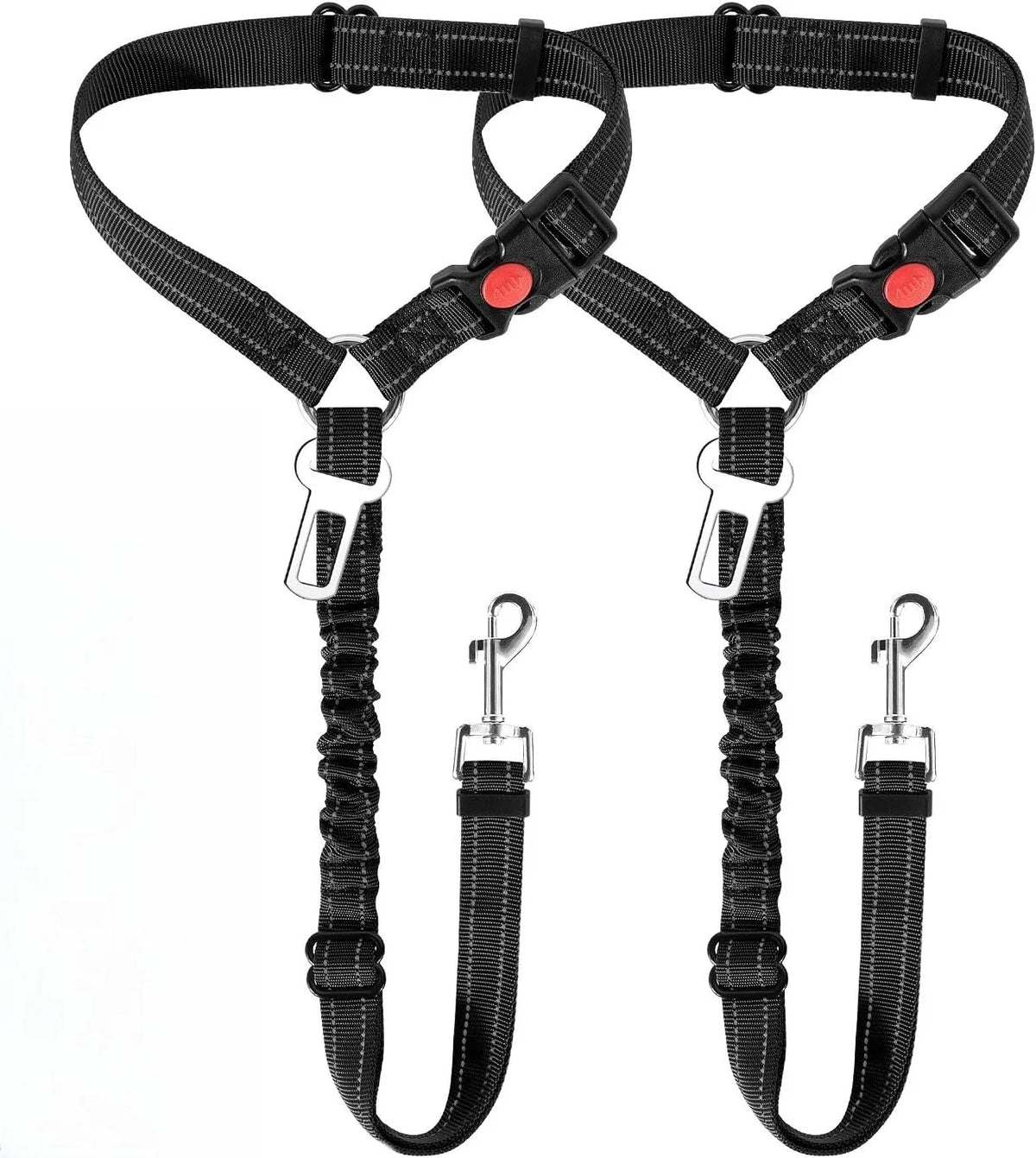 Adjustable Dog Car Seat Belt with Elastic Bungee and Reflective Stitching