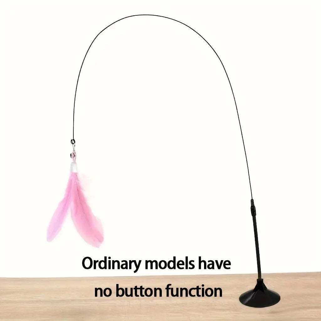 A long, thin pink feather wand for an interactive cat teaser.