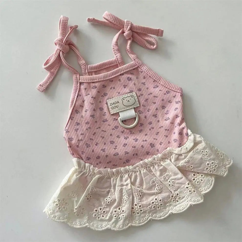Floral Print Thin-Strap Dress for Cats