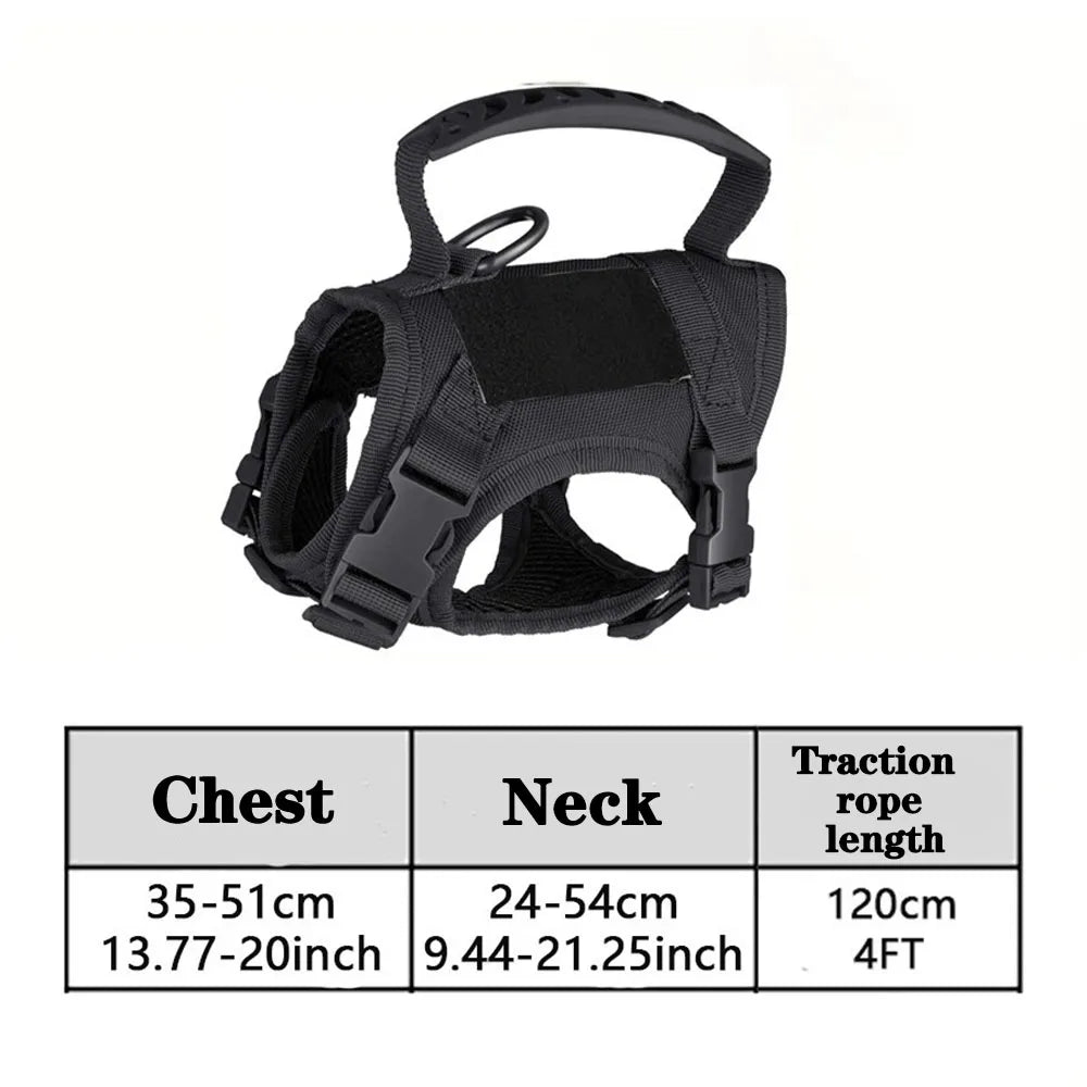 Black adjustable mesh pet harness with a control handle for training and control