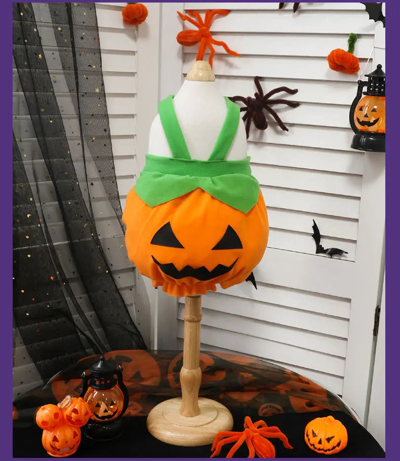 Adjustable Halloween Pumpkin Overall Costume for Small Dogs and Cats