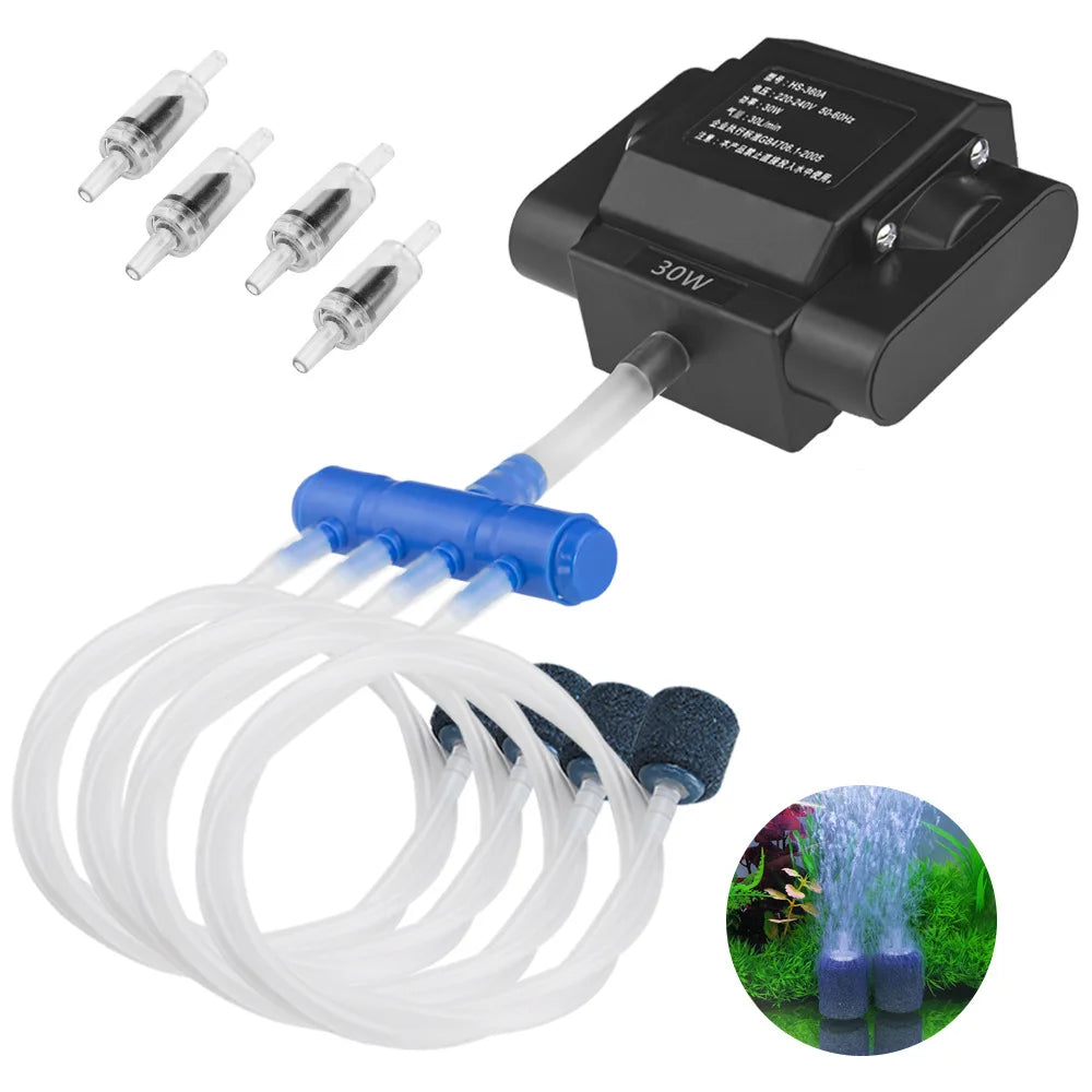 4-Outlet Aquarium Air Pump with Adjustable Oxygen Flow for Fish Tanks and Hydroponics