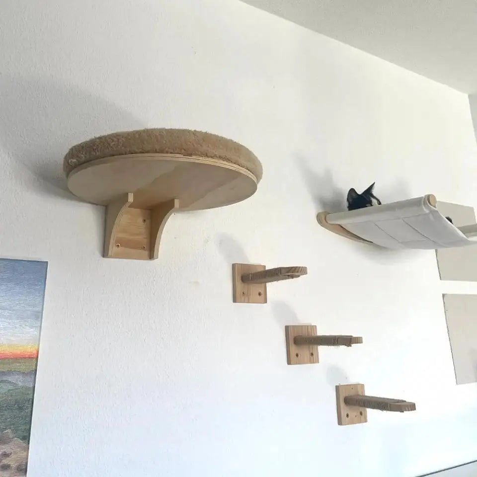 Wall-Mounted Cat Hammock and Climbing Stairs with Scratcher