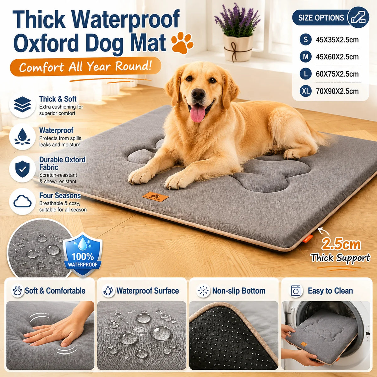 1680D Oxford Waterproof Dog Bed Mat with Sponge Cushion