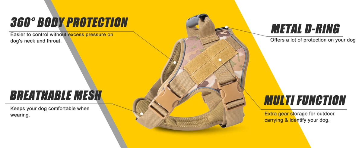 Tactical Dog Harness with Reflective Strips for Training and Outdoor Adventures