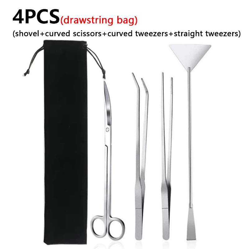 Stainless Steel Aquarium Tool Set with Scissors, Tweezers, and Shovel