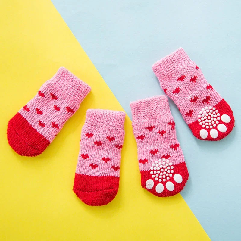 Cozy Knit Pet Socks with Anti-Slip Sole – Tiger Design, 4-Pack
