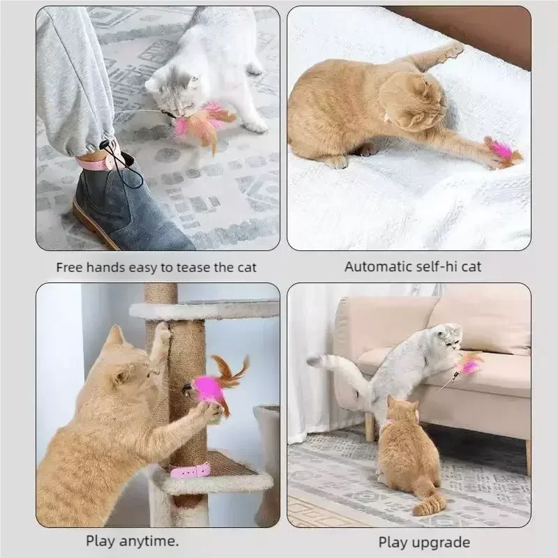 360° Rotating Feather Cat Teaser Wand with Bell