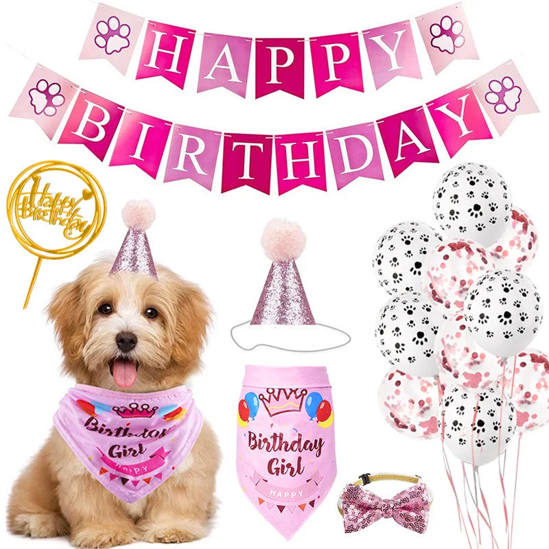 Pet Birthday Celebration Set with Hat Bandana and Bow Tie