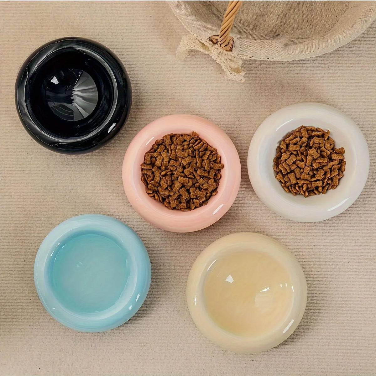 Ceramic Donut Cat Bowl with Anti-Slip Base