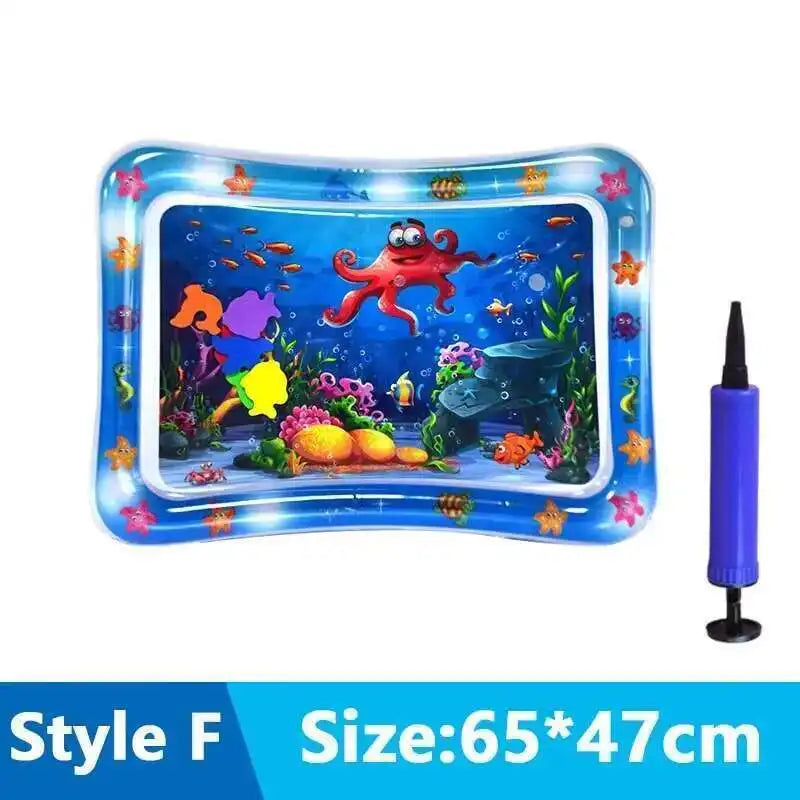 Blue translucent sensory water play mat featuring colorful fish and aquatic life for pets