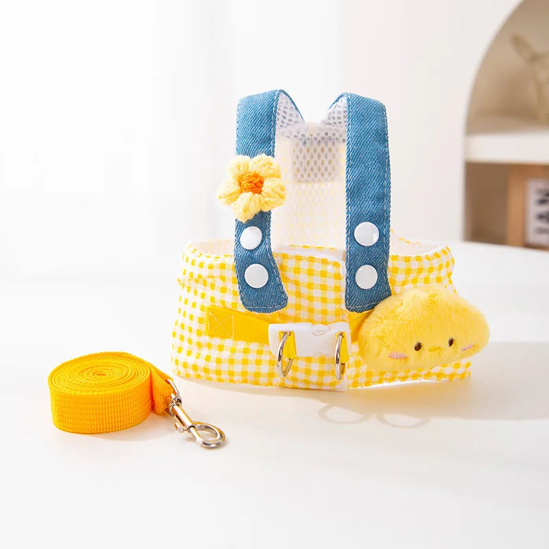 Denim Dog Harness and Leash Set with Matching Hat