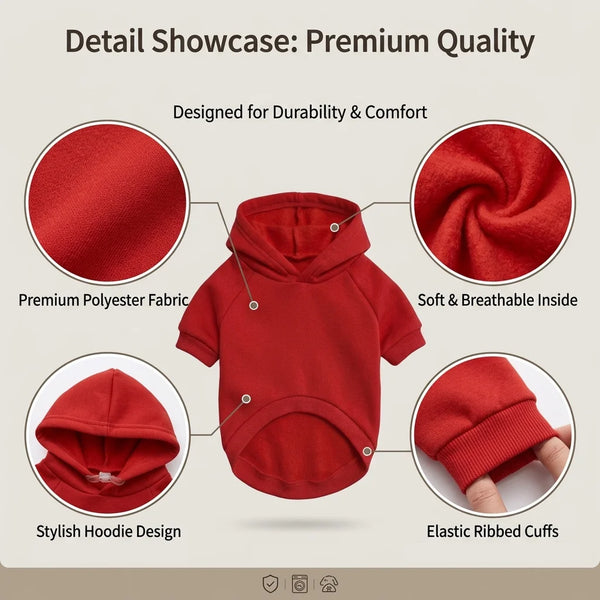 A red fleece hoodie designed for durability and comfort, featuring a stylish design and elastic ribbed cuffs.