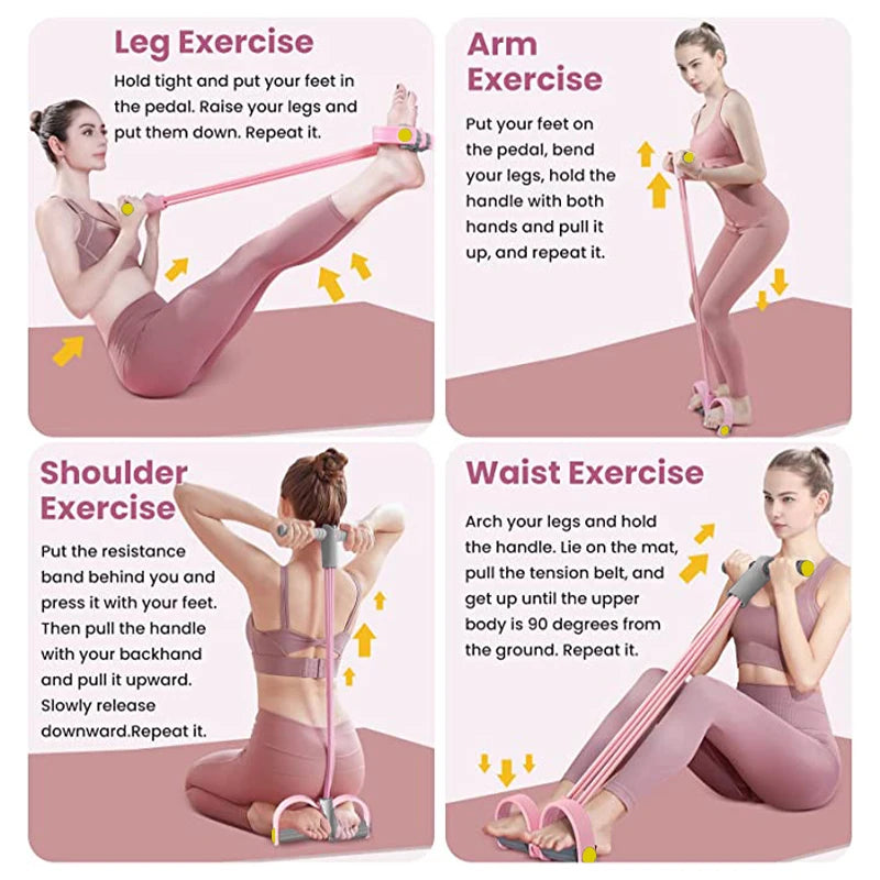 4-Tube Resistance Bands with Handles and Foot Pedals for Full-Body Strength Training
