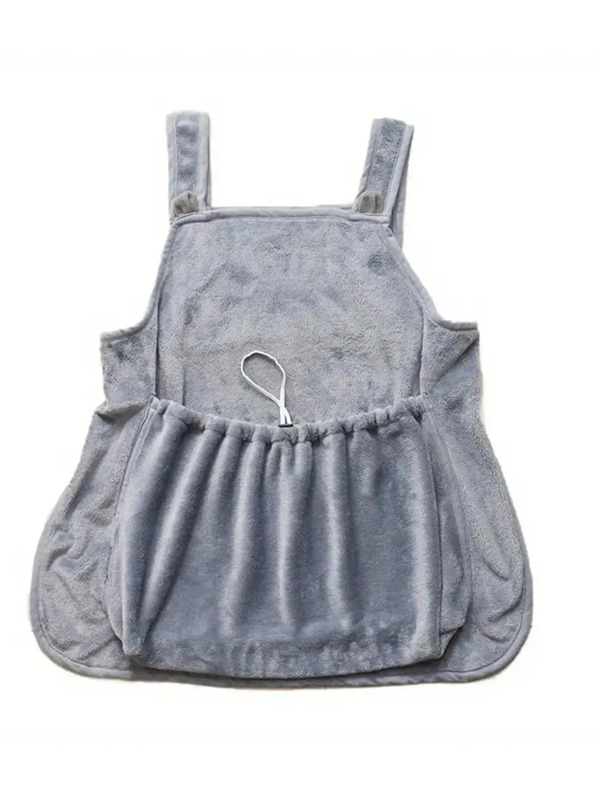 Tablier en velours gris doux pour transport de petits chats et chiens.