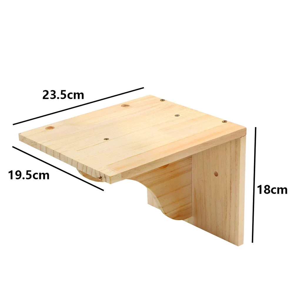 A wooden cat climbing hammock with dimensions 23.5cm by 19.5cm and a depth of 18cm.