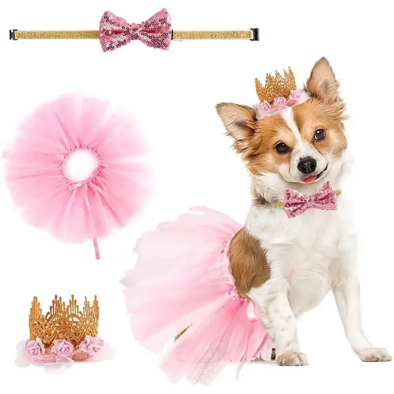 Pet Birthday Party Accessory Set with Bandana, Tutu Skirt & Hat
