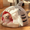 Cartoon Shark Pet Cave Bed for Cats and Small Dogs