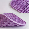 Purple silicone pet licking mat with suction cups shown in two angles