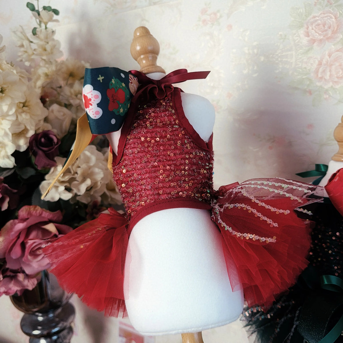 Sequin Princess Dress with Crystal Bow for Small & Medium Dogs