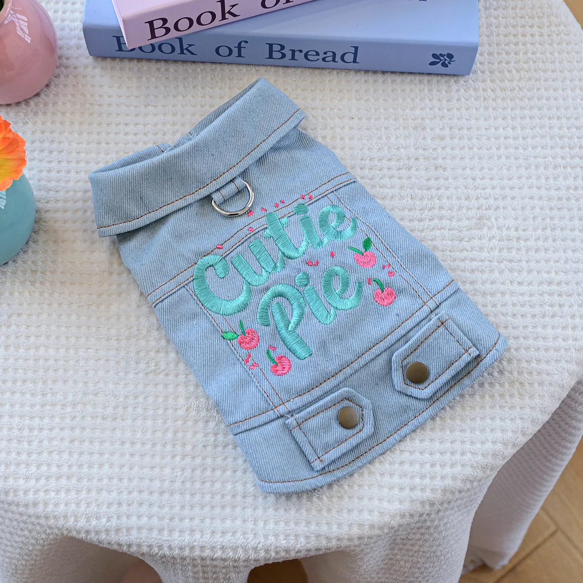 Charming Denim Jacket for Small Dogs with Playful Prints