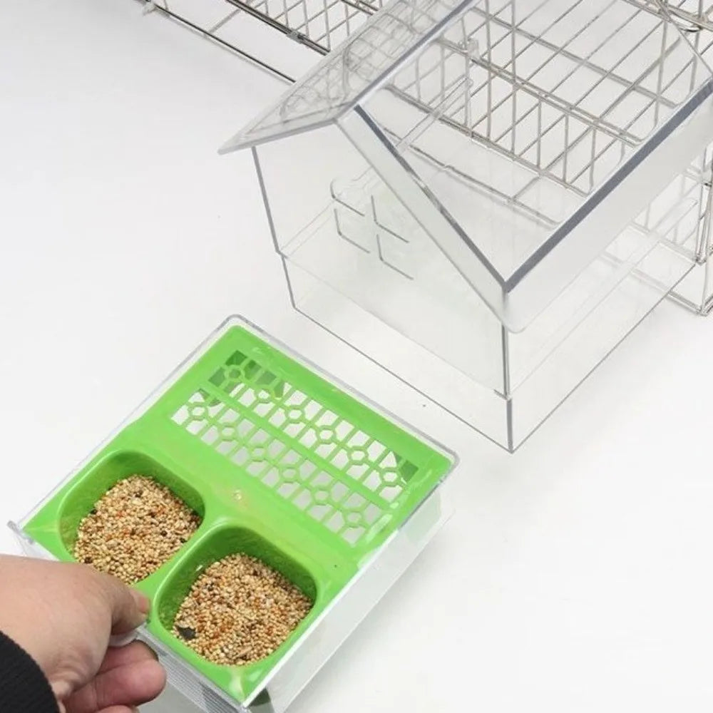 Hanging Parrot Feeder with Pull-Out Bath and Transparent Design