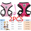 Two pink reflective harnesses for cats and small dogs shown with size chart.