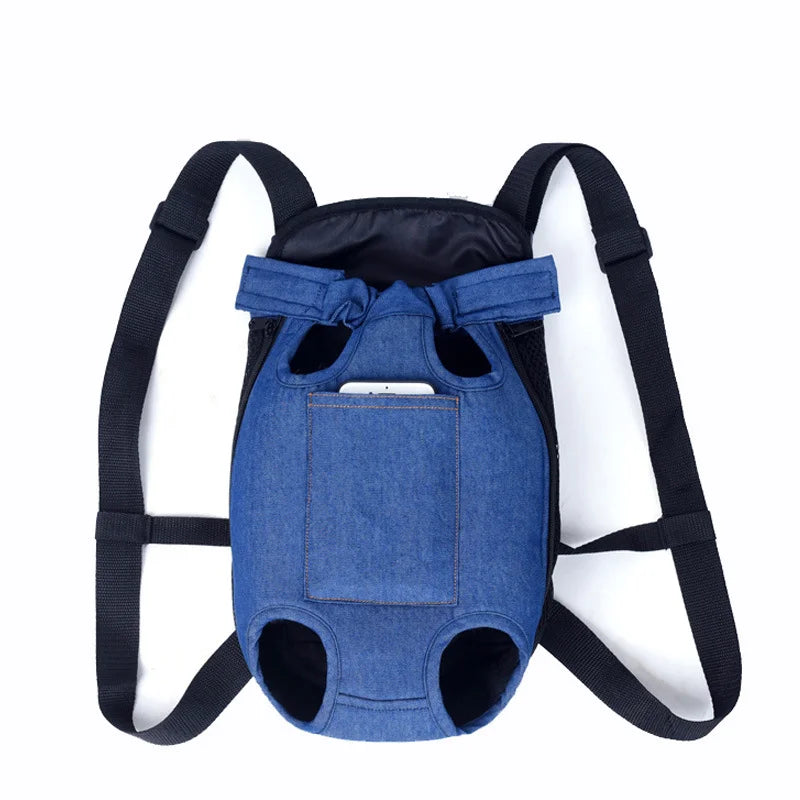 Blue outdoor camouflage dog carrier backpack with black straps