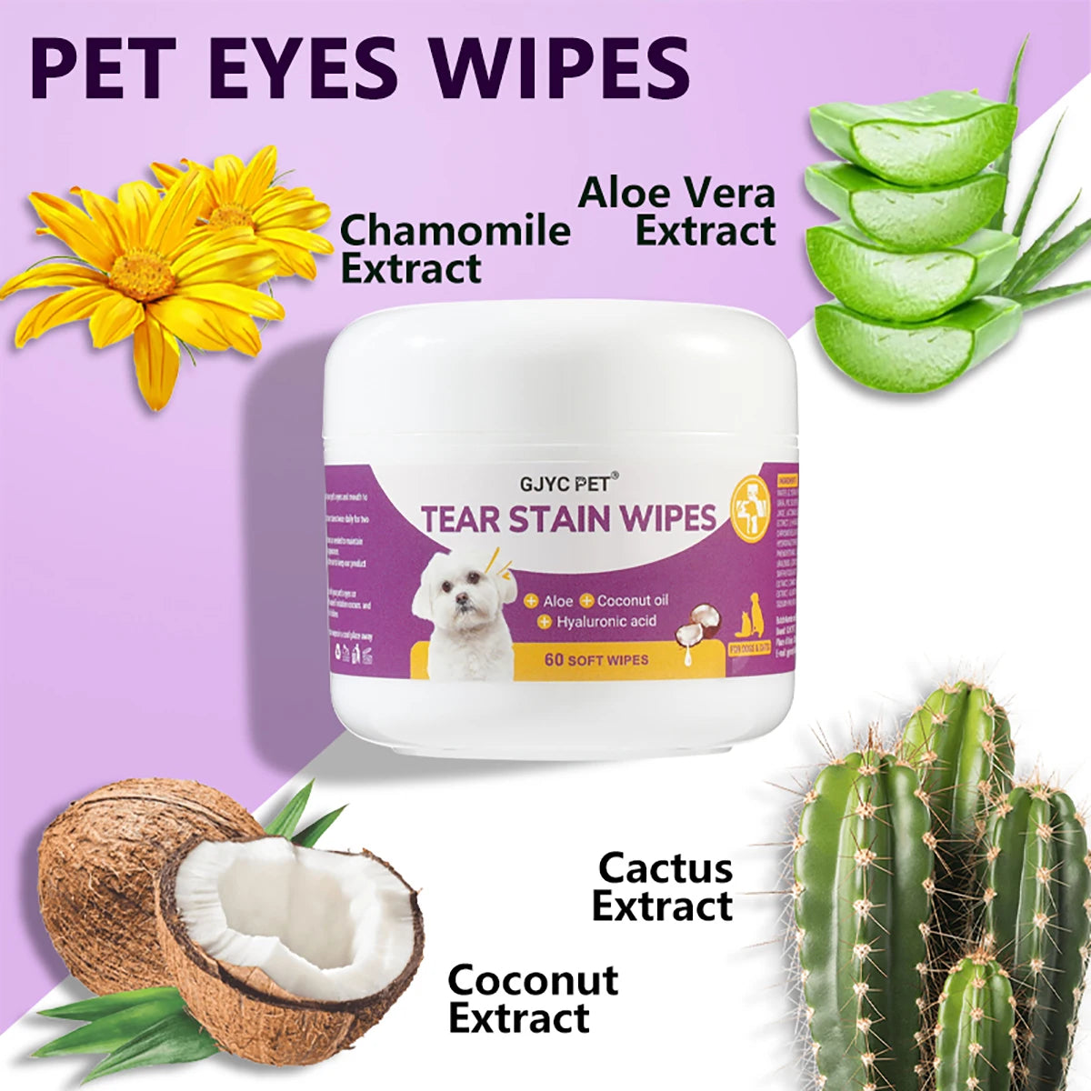 Gentle Pet Eye Wipes with Plant Extracts for Cats and Dogs