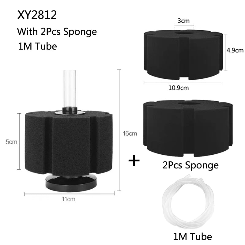 Black aquarium bio sponge filter kit including a 1M tube and two sponges