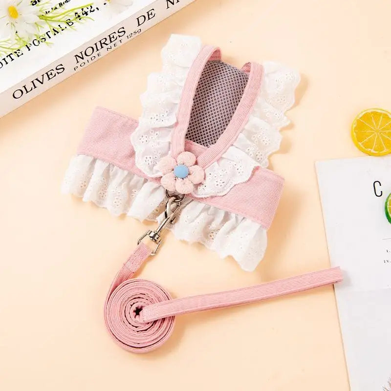 Princess Lace Pet Harness and Leash Set for Small Dogs and Cats